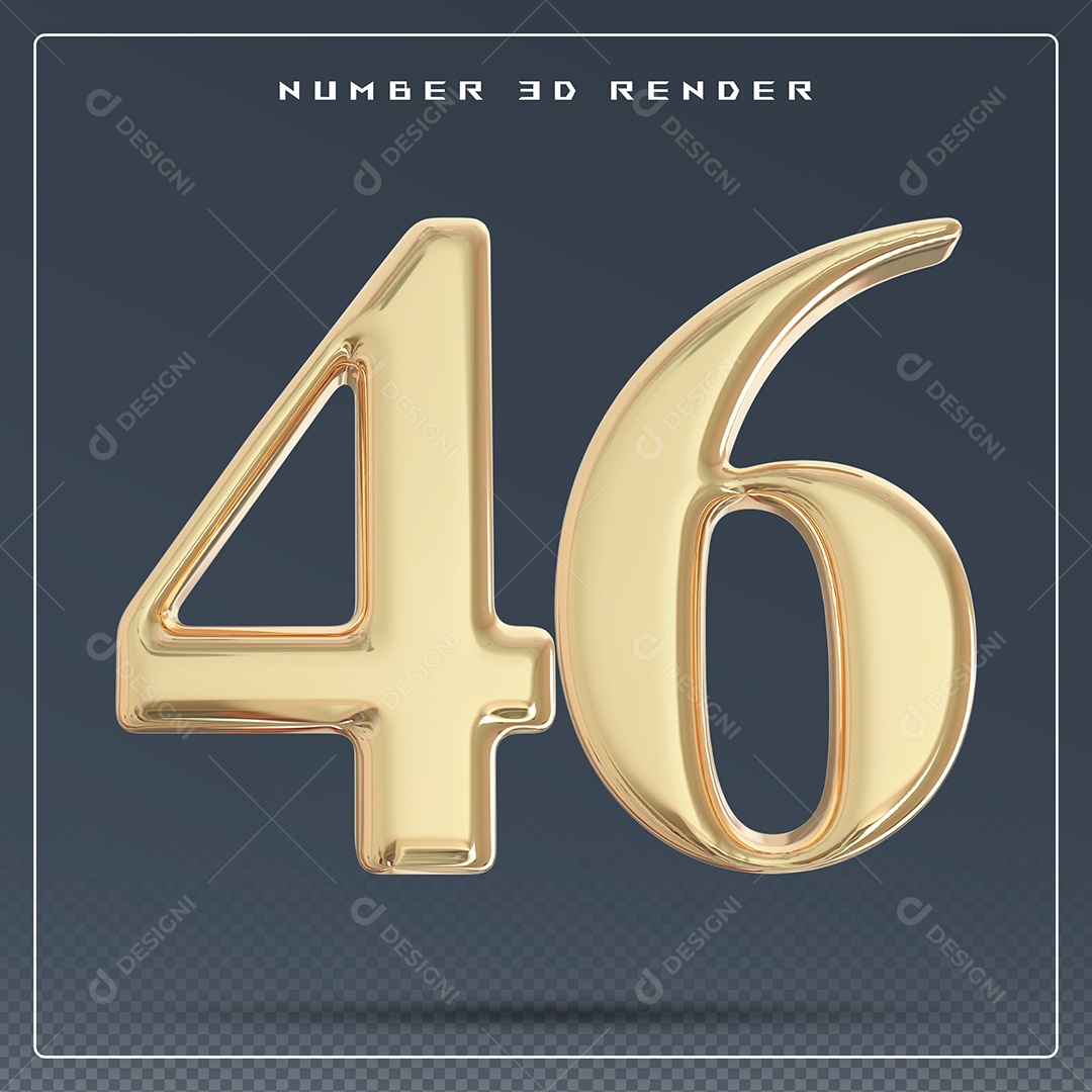 Elemento 3D Número 46 Dourado para Composição PSD