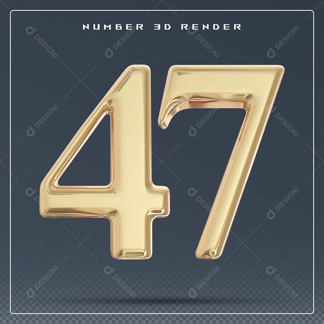 Elemento 3D Número 47 Dourado para Composição PSD