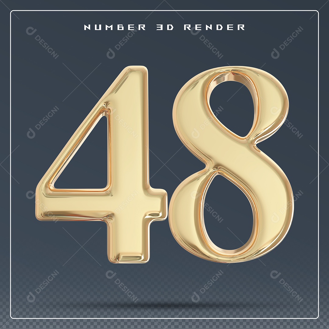 Elemento 3D Número 48 Dourado para Composição PSD