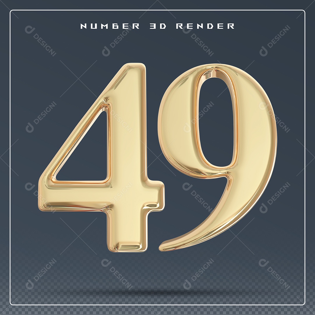 Elemento 3D Número 49 Dourado para Composição PSD