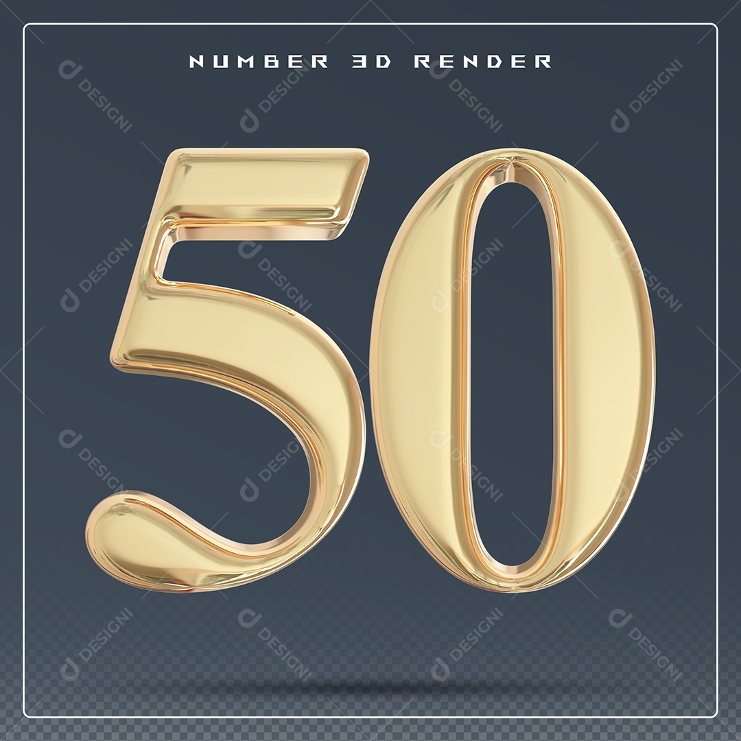 Elemento 3D Número 50 Dourado para Composição PSD