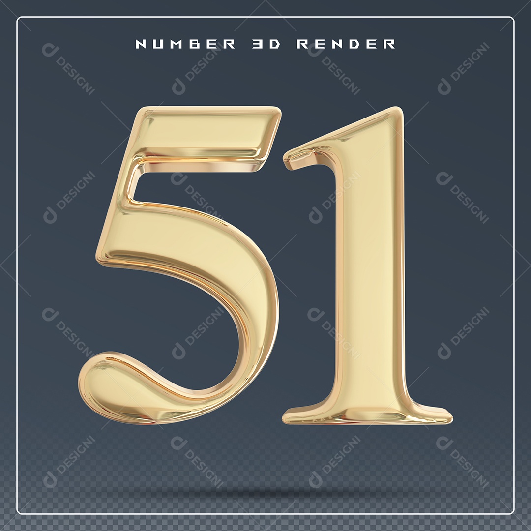 Elemento 3D Número 51 Dourado para Composição PSD