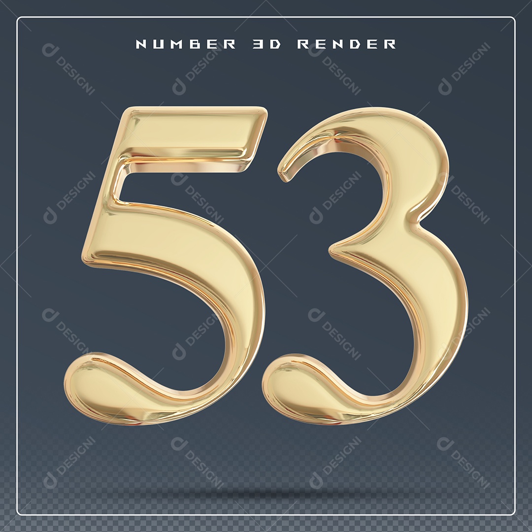 Elemento 3D Número 53 Dourado para Composição PSD