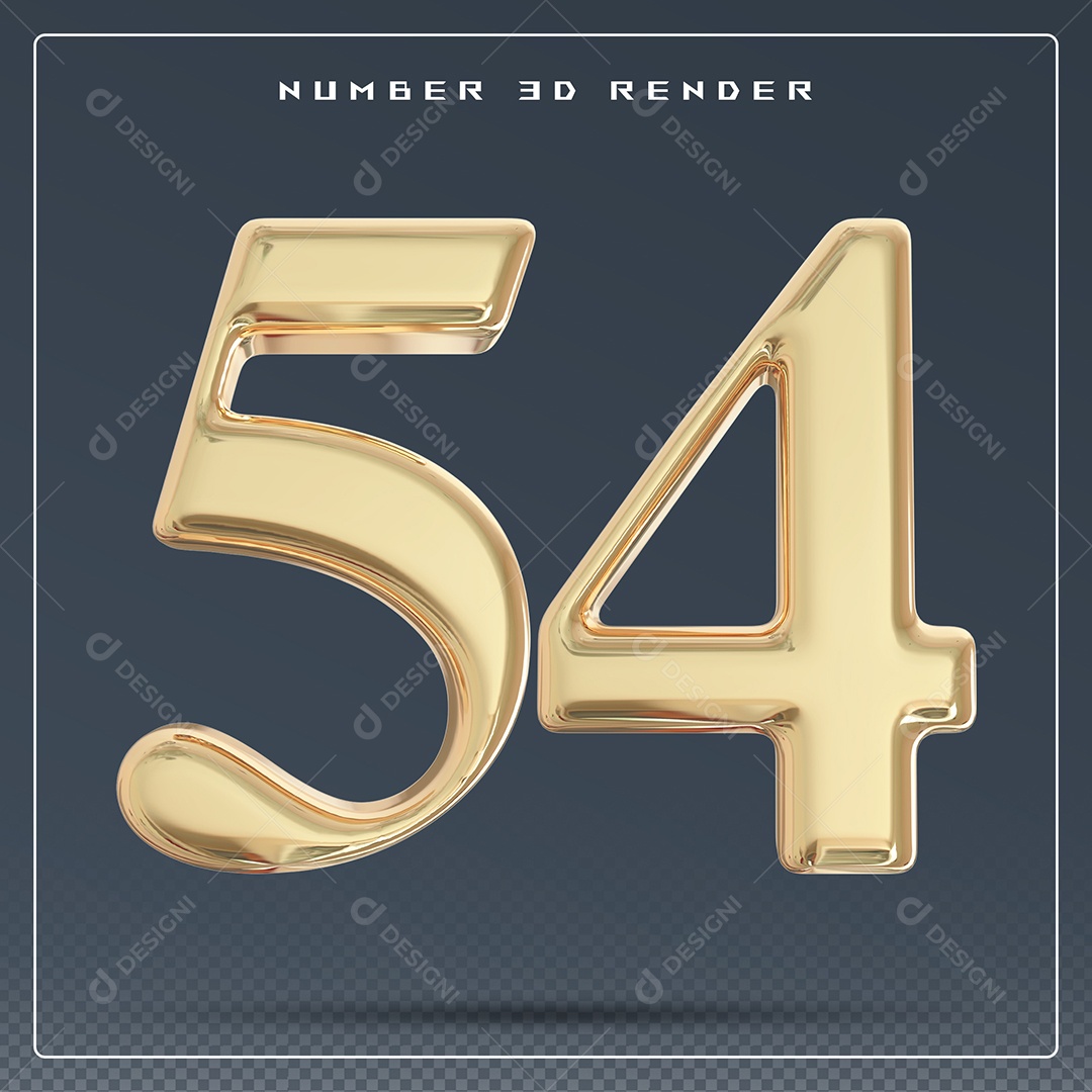 Elemento 3D Número 54 Dourado para Composição PSD