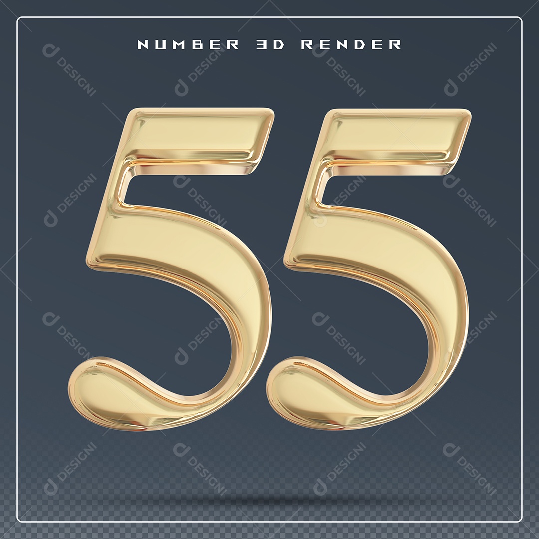 Elemento 3D Número 55 Dourado para Composição PSD