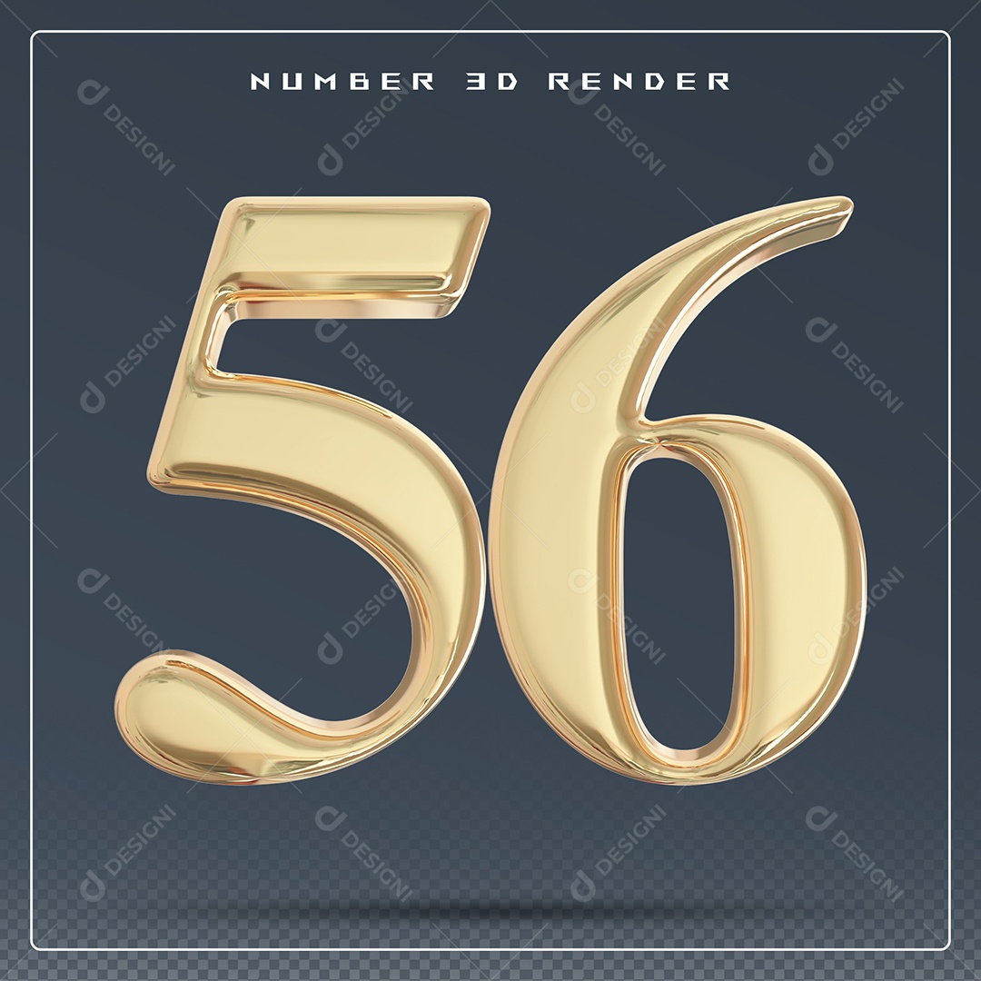 Elemento 3D Número 56 Dourado para Composição PSD