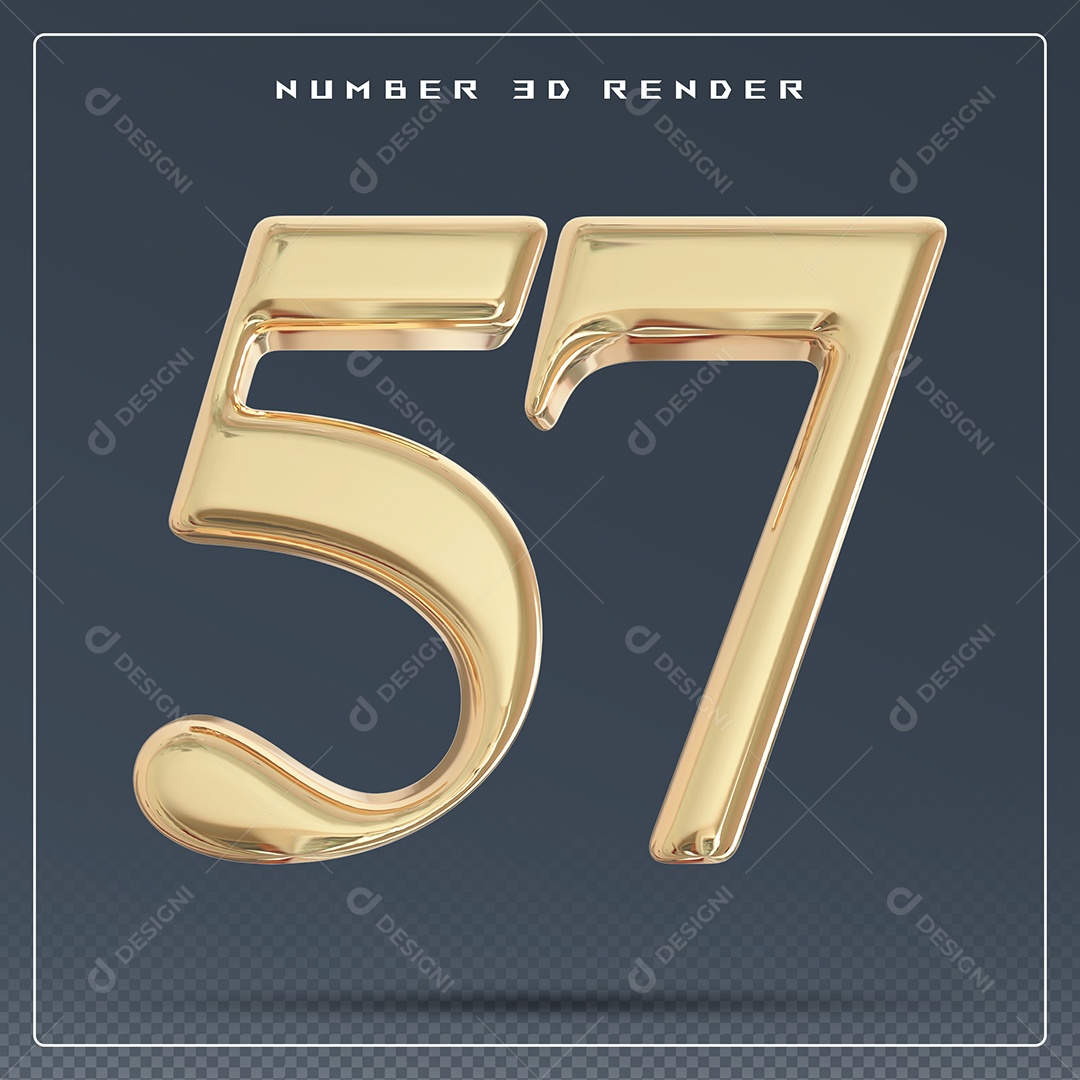 Elemento 3D Número 57 Dourado para Composição PSD