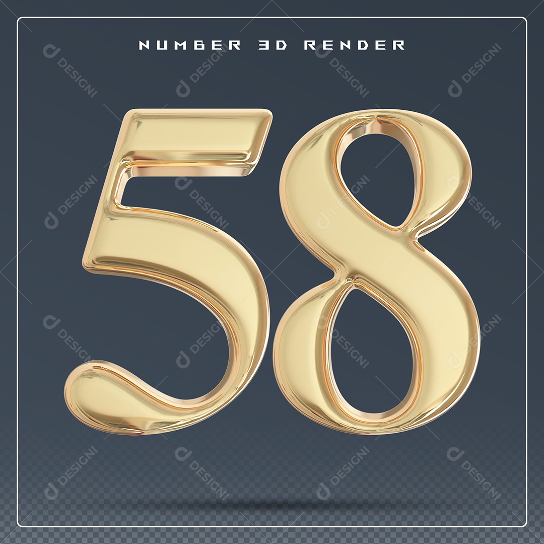 Elemento 3D Número 58 Dourado para Composição PSD