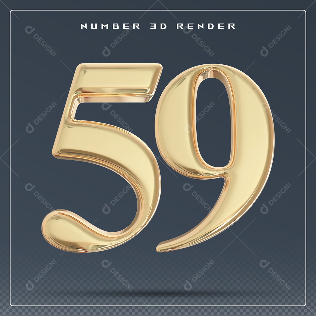 Elemento 3D Número 59 Dourado para Composição PSD