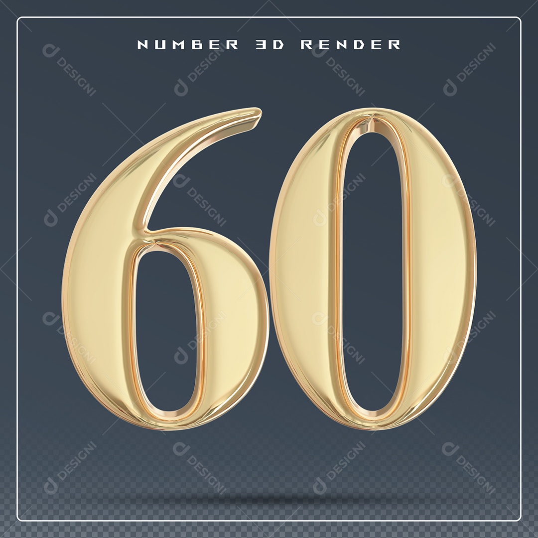 Elemento 3D Número 60 Dourado para Composição PSD