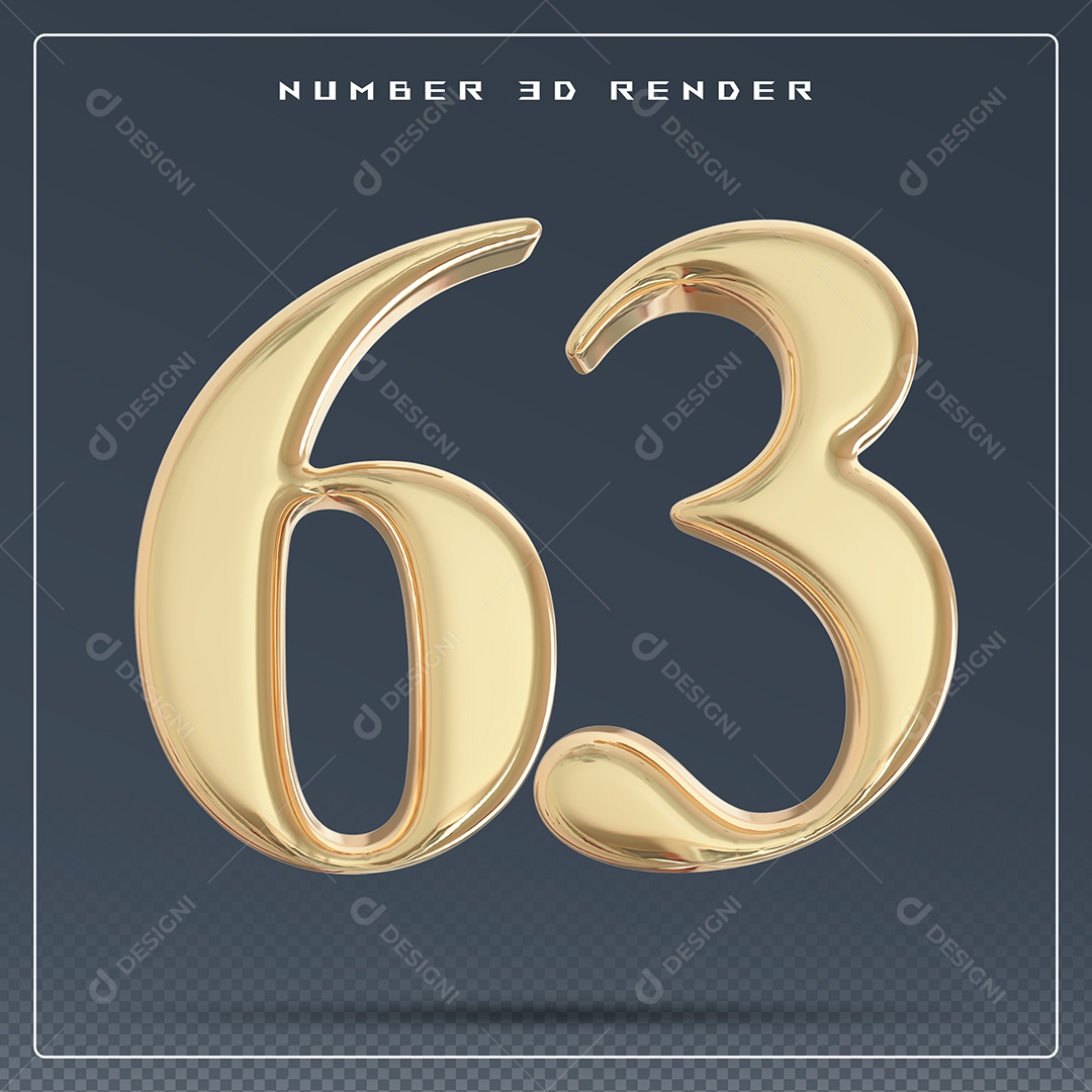 Elemento 3D Número 63 Dourado para Composição PSD