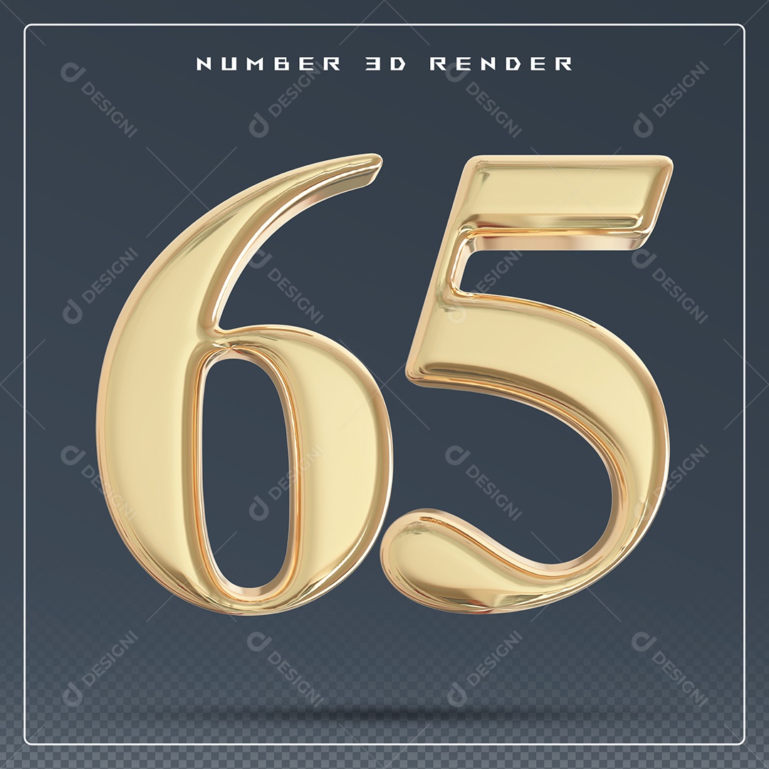 Elemento 3D Número 65 Dourado para Composição PSD