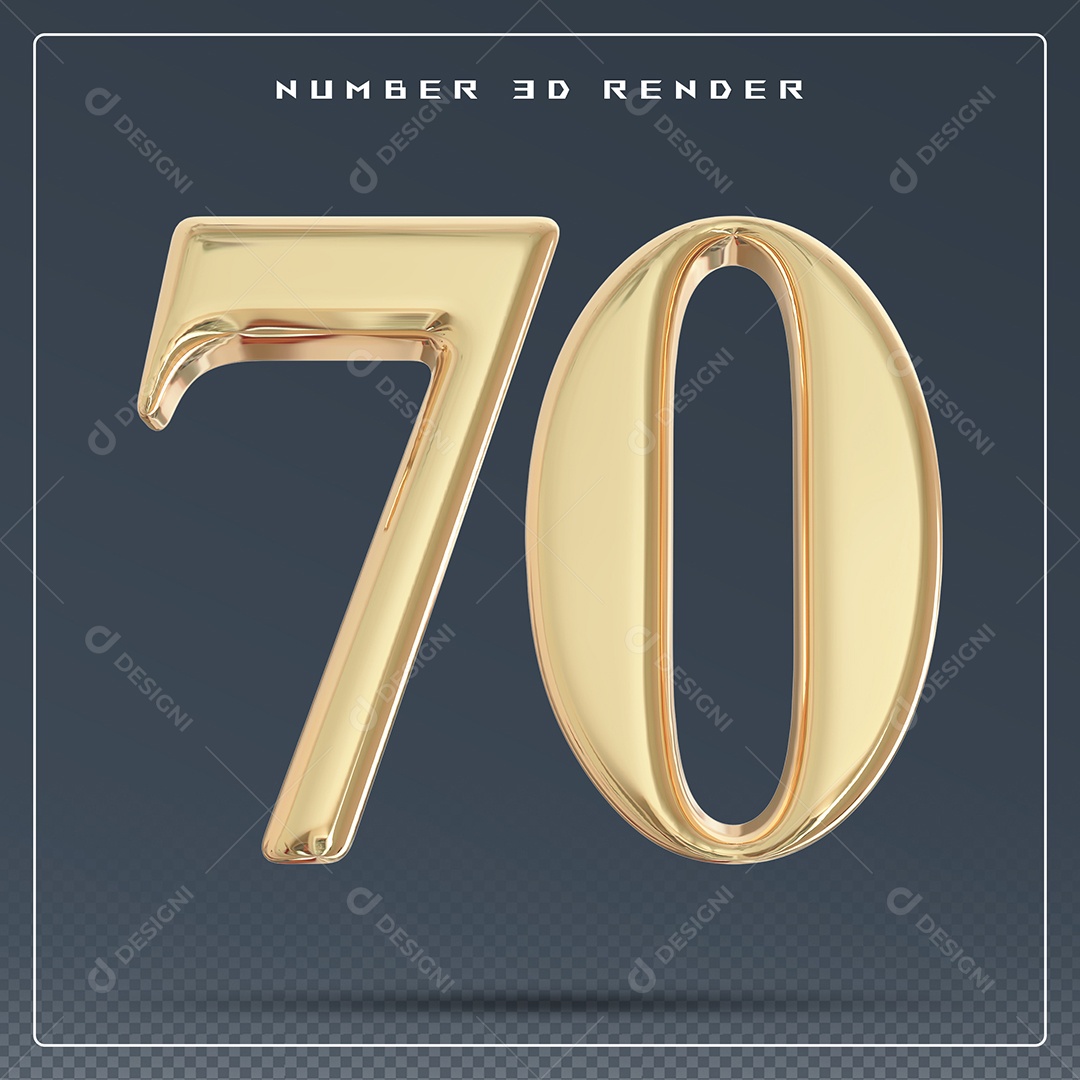 Elemento 3D Número 70 Dourado para Composição PSD