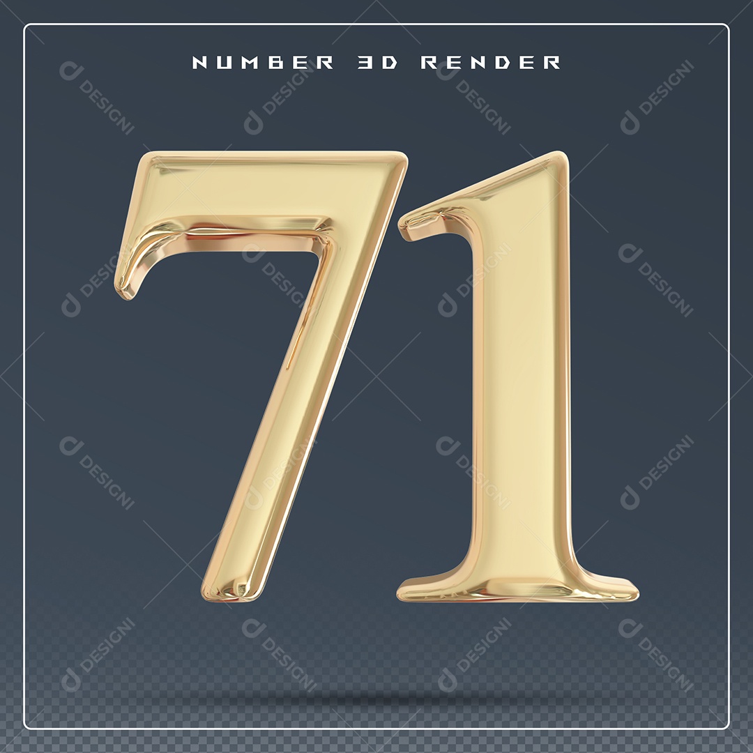 Elemento 3D Número 71 Dourado para Composição PSD