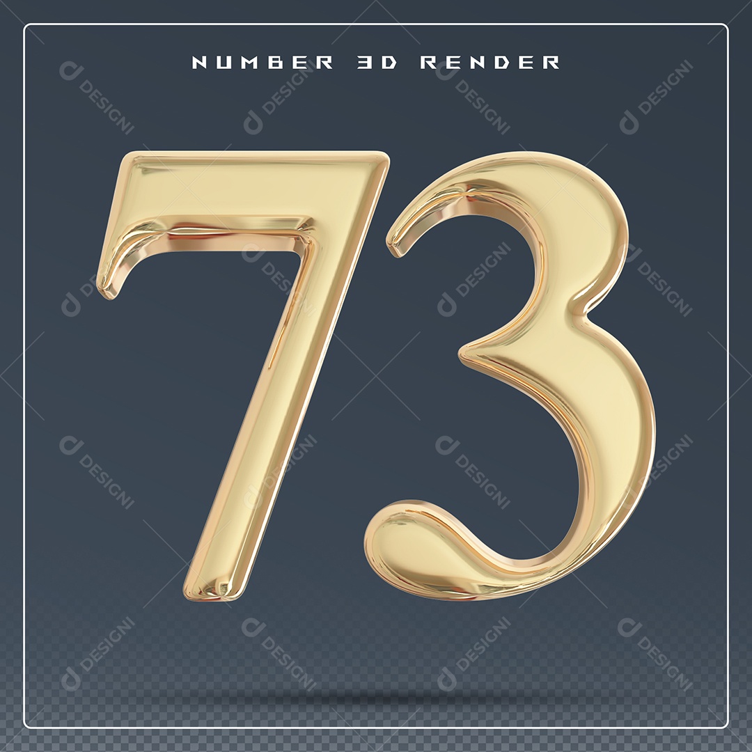 Elemento 3D Número 73 Dourado para Composição PSD