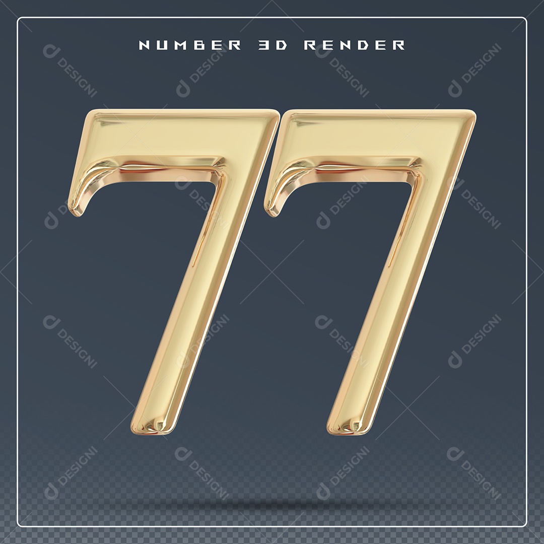 Elemento 3D Número 77 Dourado para Composição PSD