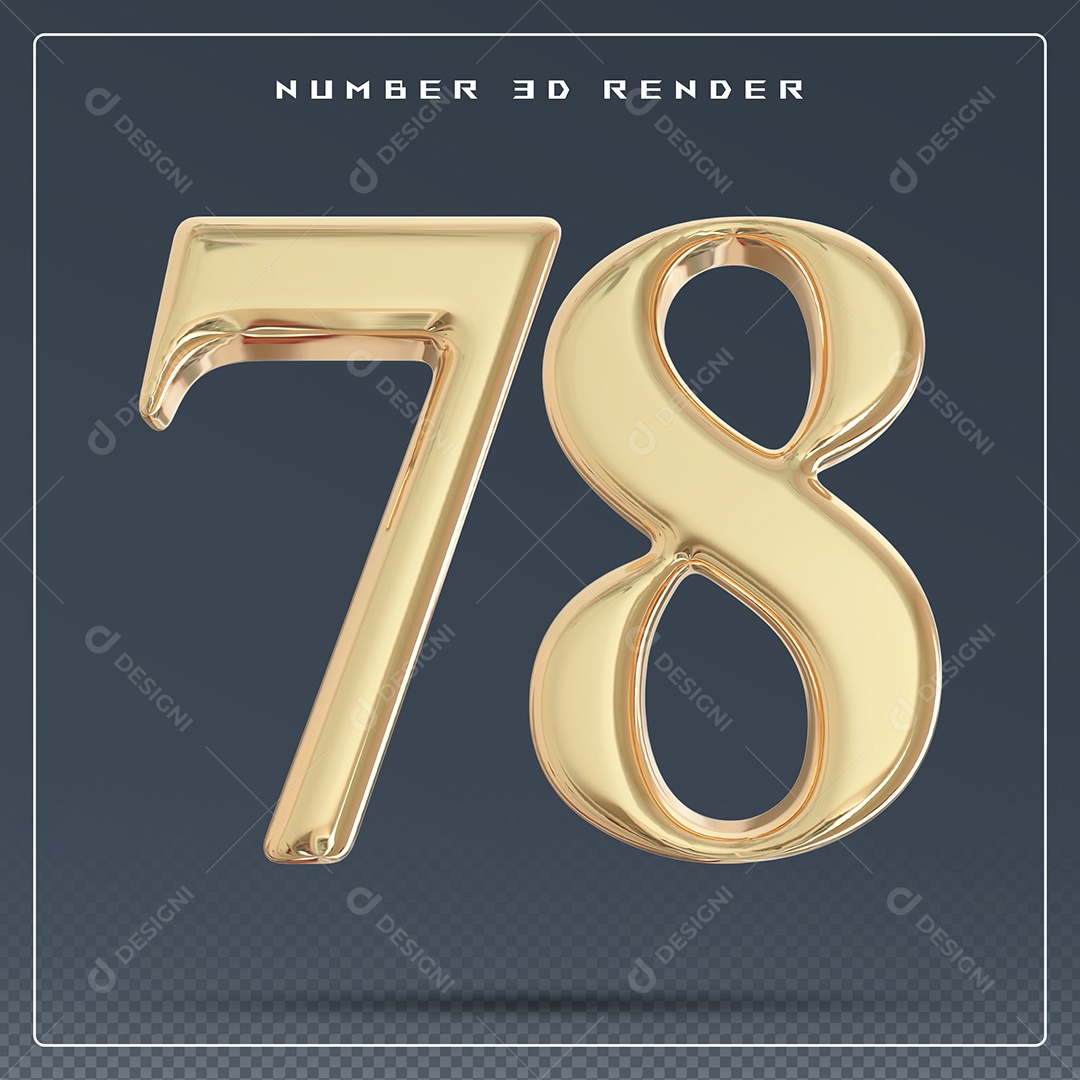 Elemento 3D Número 78 Dourado para Composição PSD