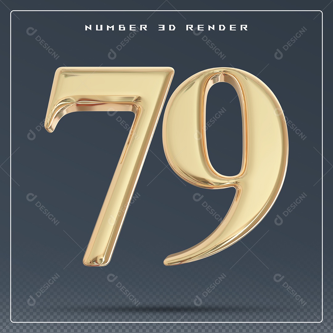 Elemento 3D Número 79 Dourado para Composição PSD