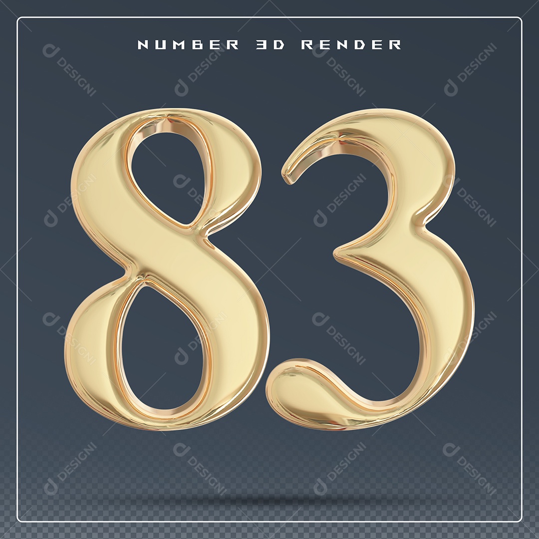 Elemento 3D Número 83 Dourado para Composição PSD