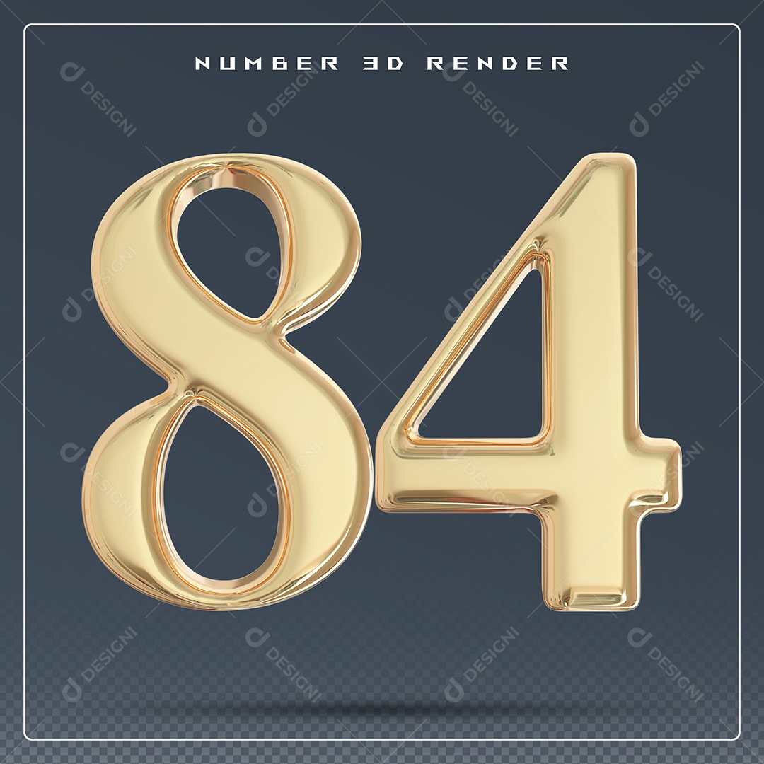 Elemento 3D Número 84 Dourado para Composição PSD