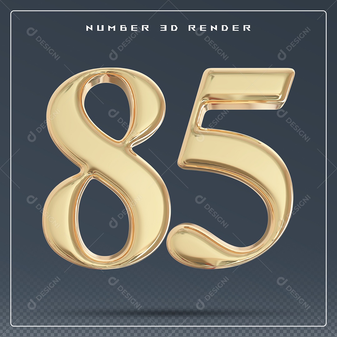Elemento 3D Número 85 Dourado para Composição PSD