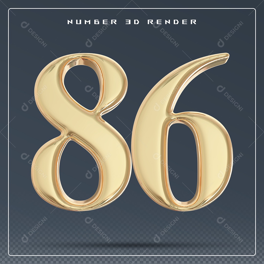 Elemento 3D Número 86 Dourado para Composição PSD