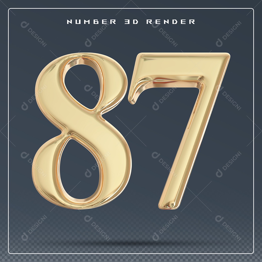 Elemento 3D Número 87 Dourado para Composição PSD
