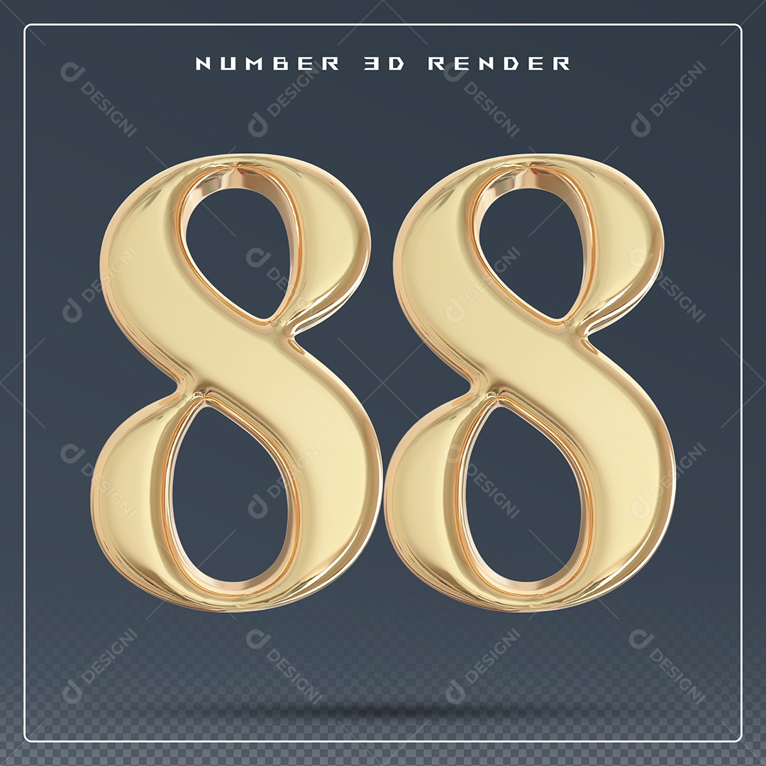 Elemento 3D Número 88 Dourado para Composição PSD
