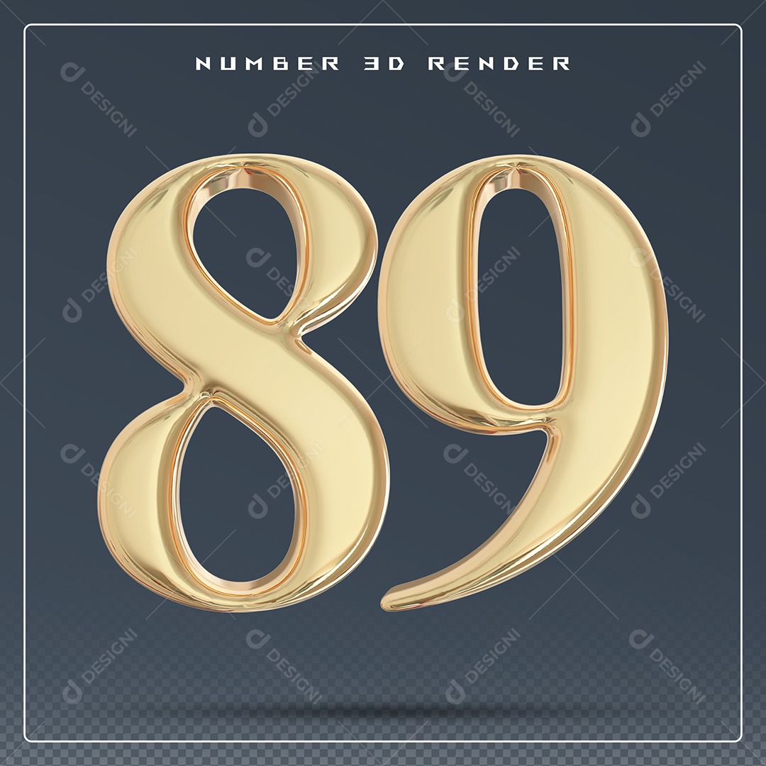 Elemento 3D Número 89 Dourado para Composição PSD
