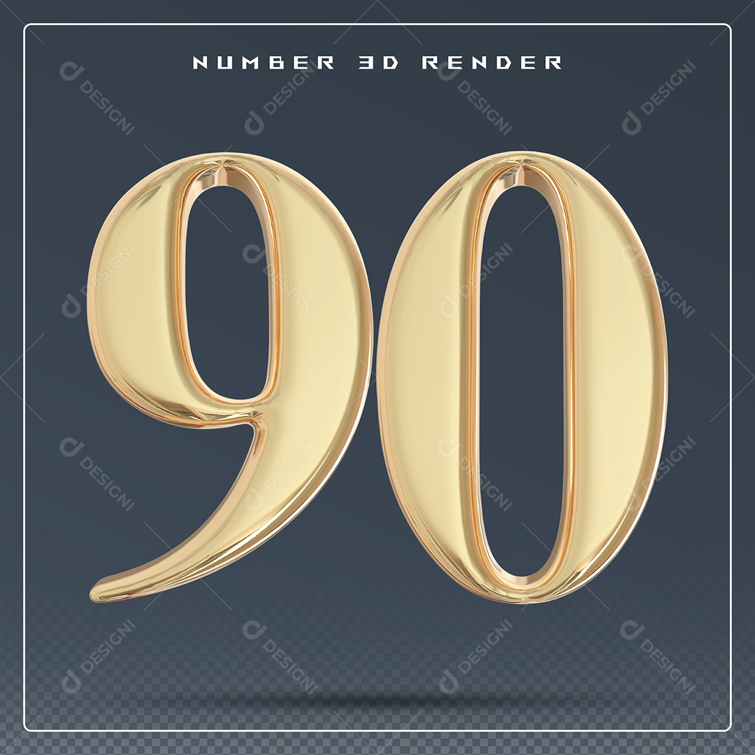 Elemento 3D Número 90 Dourado para Composição PSD