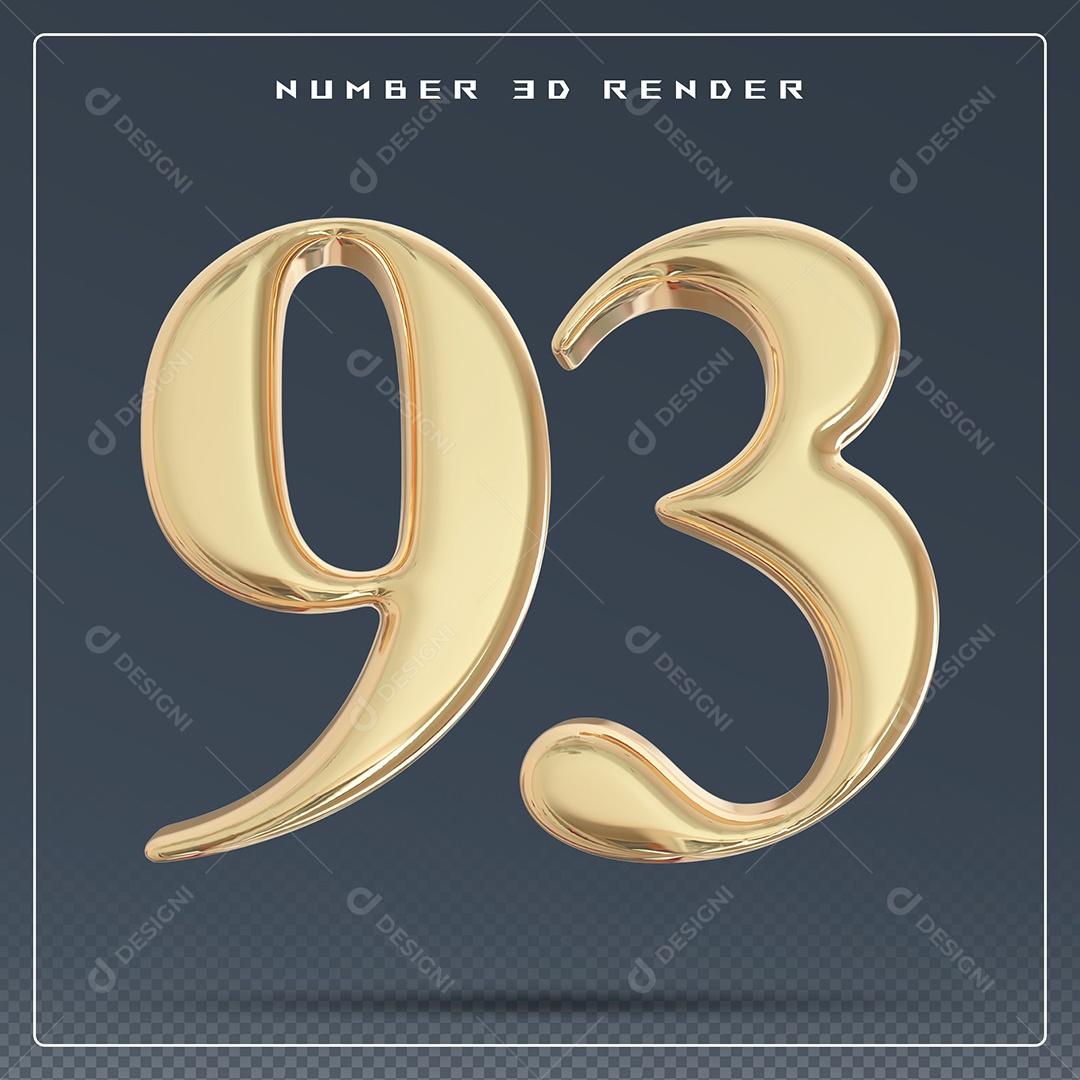 Elemento 3D Número 93 Dourado para Composição PSD