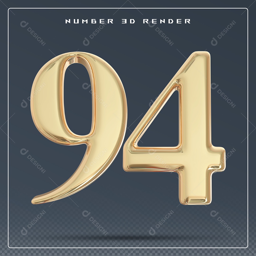 Elemento 3D Número 94 Dourado para Composição PSD