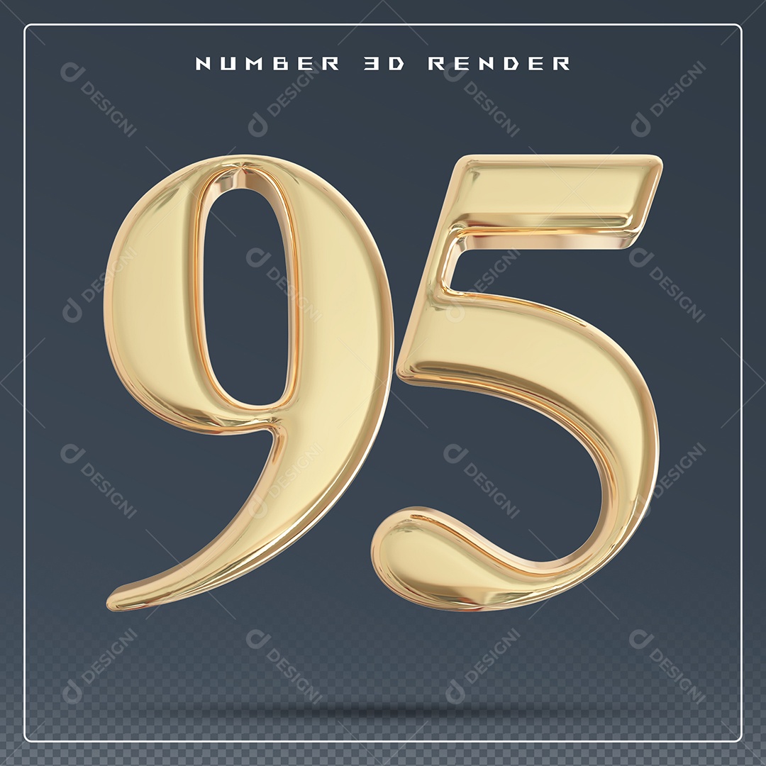 Elemento 3D Número 95 Dourado para Composição PSD
