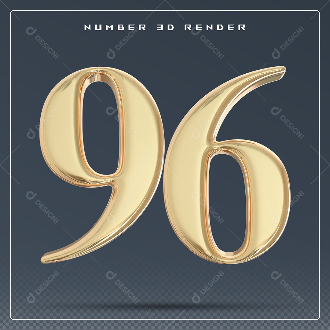 Elemento 3D Número 96 Dourado para Composição PSD