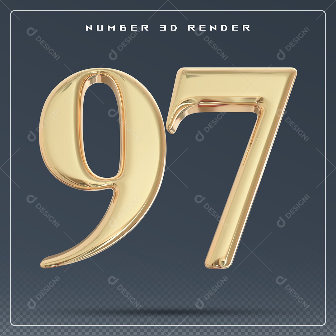 Elemento 3D Número 97 Dourado para Composição PSD