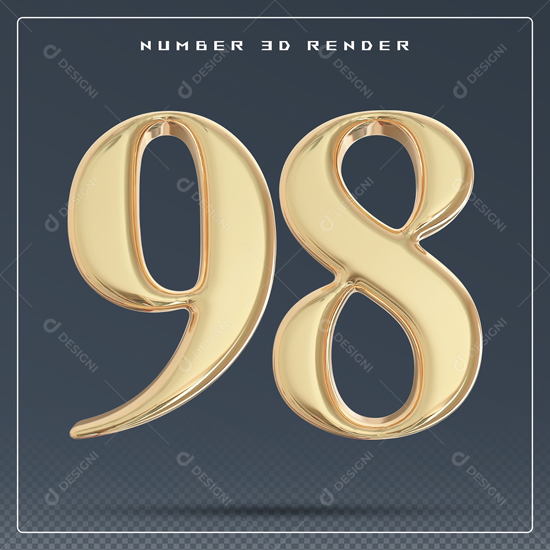 Elemento 3D Número 98 Dourado para Composição PSD