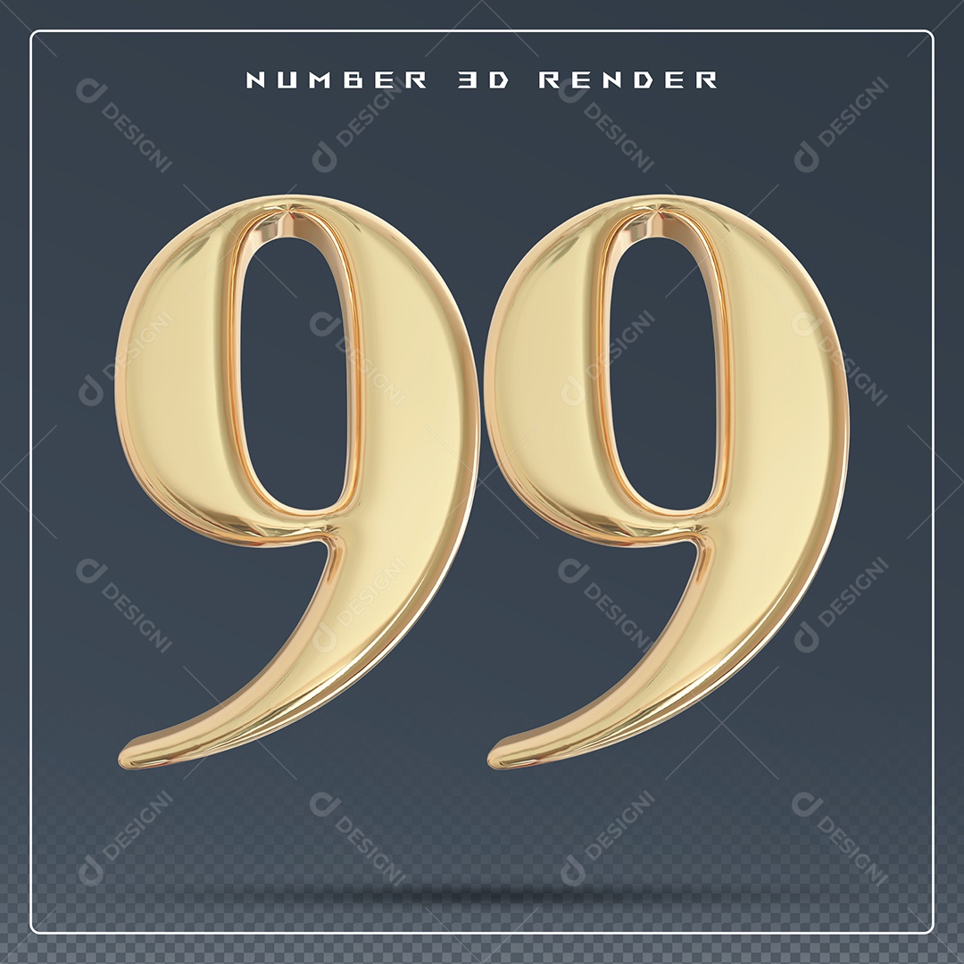 Elemento 3D Número 99 Dourado para Composição PSD