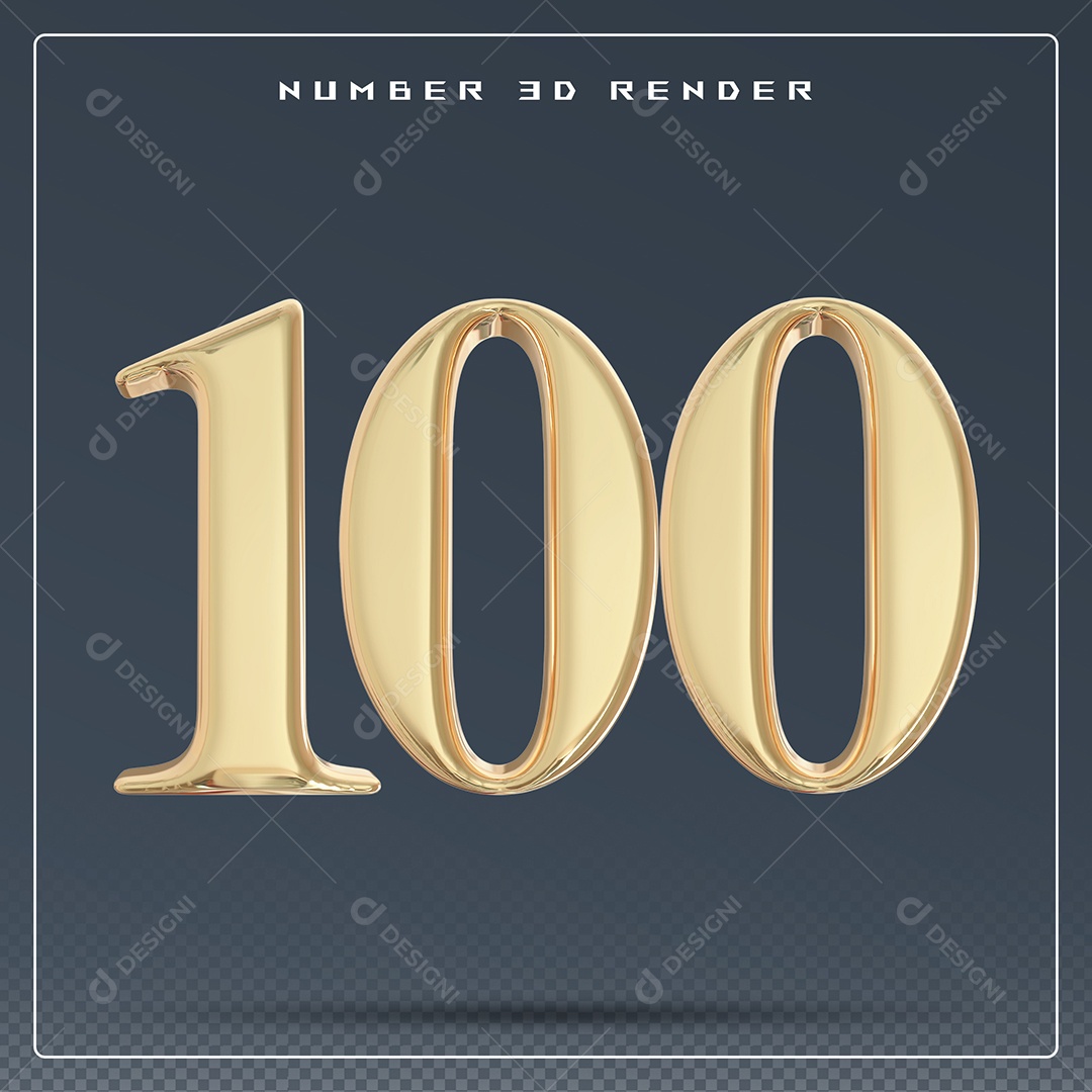Elemento 3D Número 100 Dourado para Composição PSD