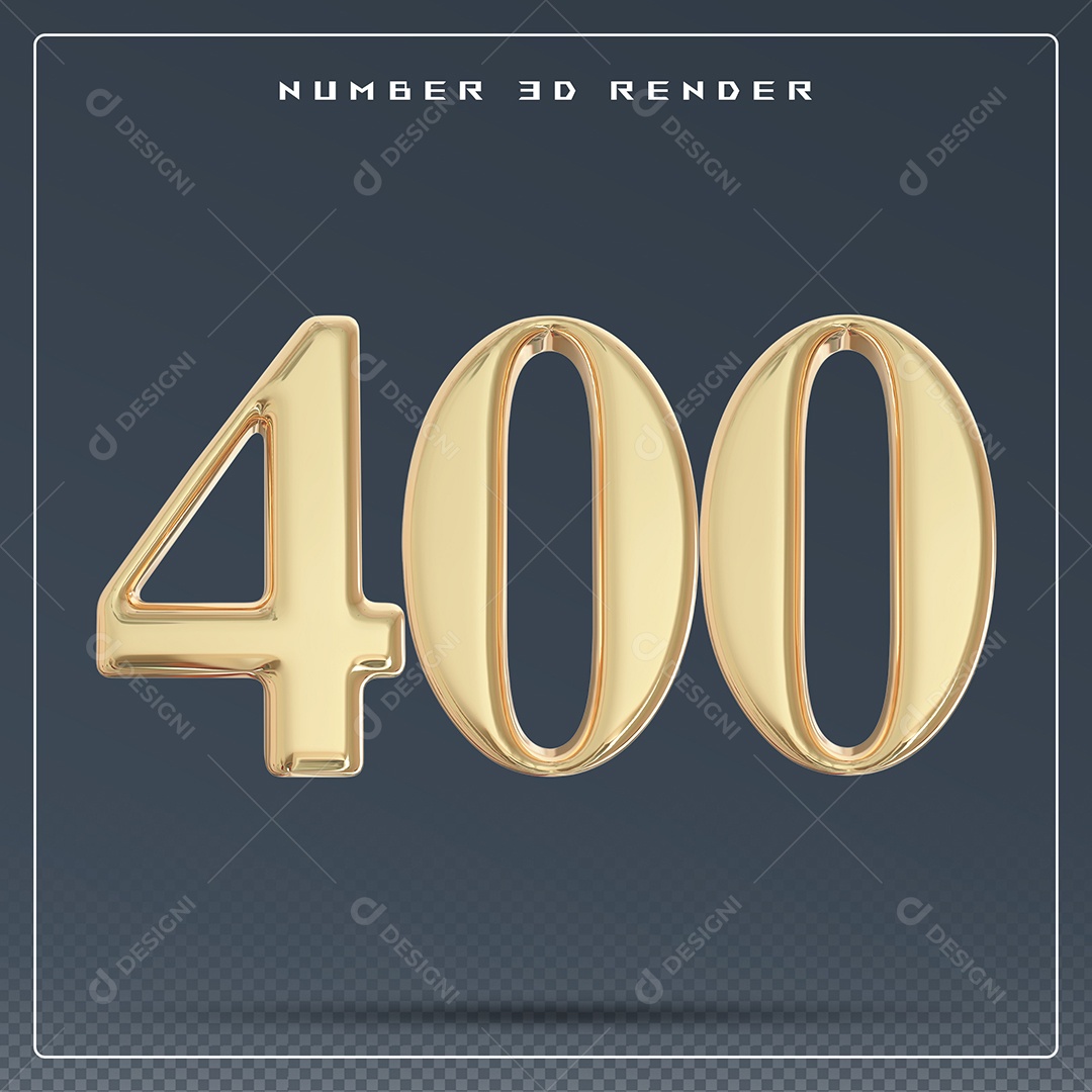 Elemento 3D Número 400 Dourado para Composição PSD