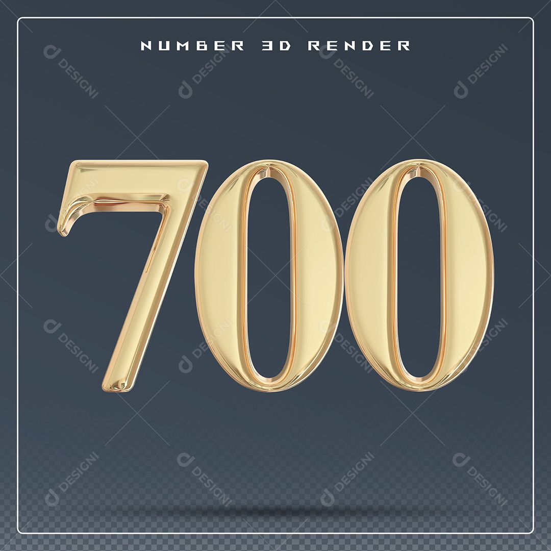 Elemento 3D Número 700 Dourado para Composição PSD