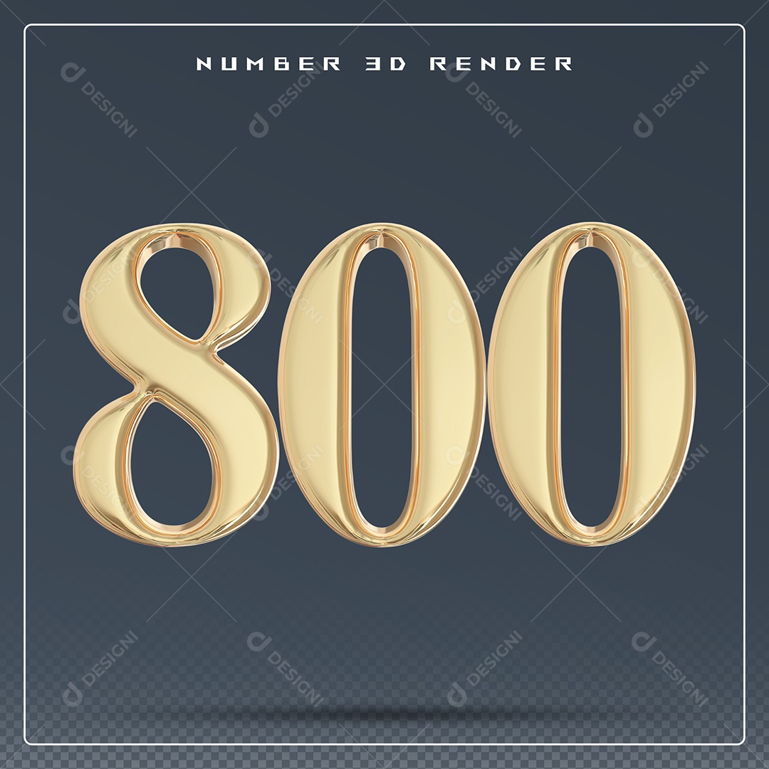 Elemento 3D Número 800 Dourado para Composição PSD