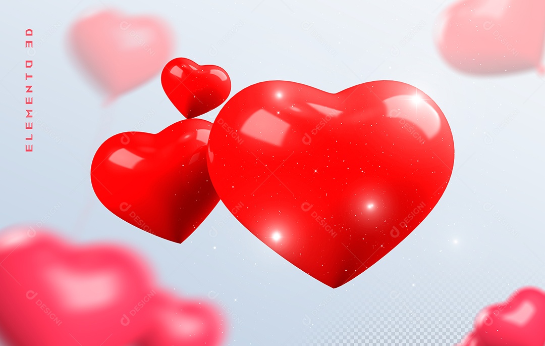 Elemento 3D Coração Vermelho para Composição PSD