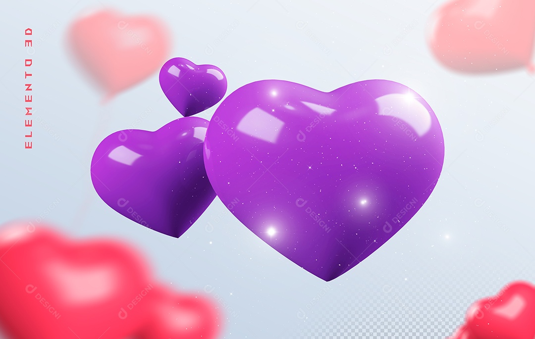 Elemento 3D Coração Roxo para Composição PSD