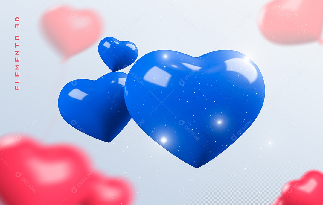 Elemento 3D Coração Azul para Composição PSD
