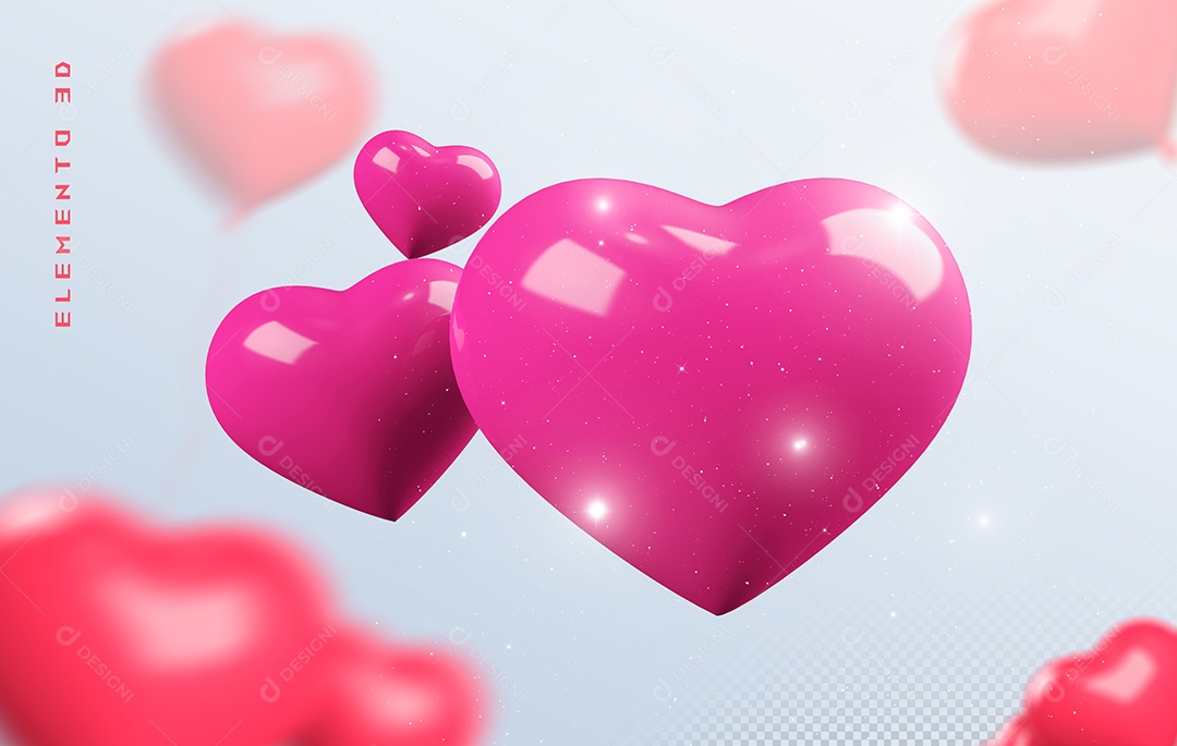 Elemento 3D Coração Rosa para Composição PSD