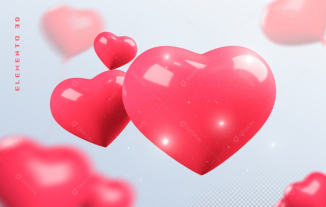 Elemento 3D Coração Rosa para Composição PSD