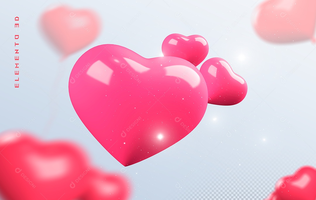 Elemento 3D Coração Rosa para Composição PSD