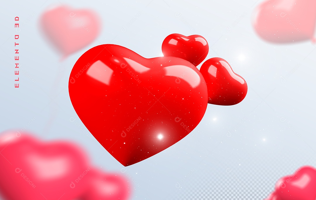 Elemento 3D Coração Vermelho para Composição PSD