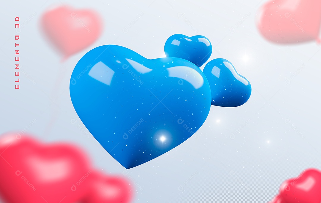 Elemento 3D Coração Azul para Composição PSD