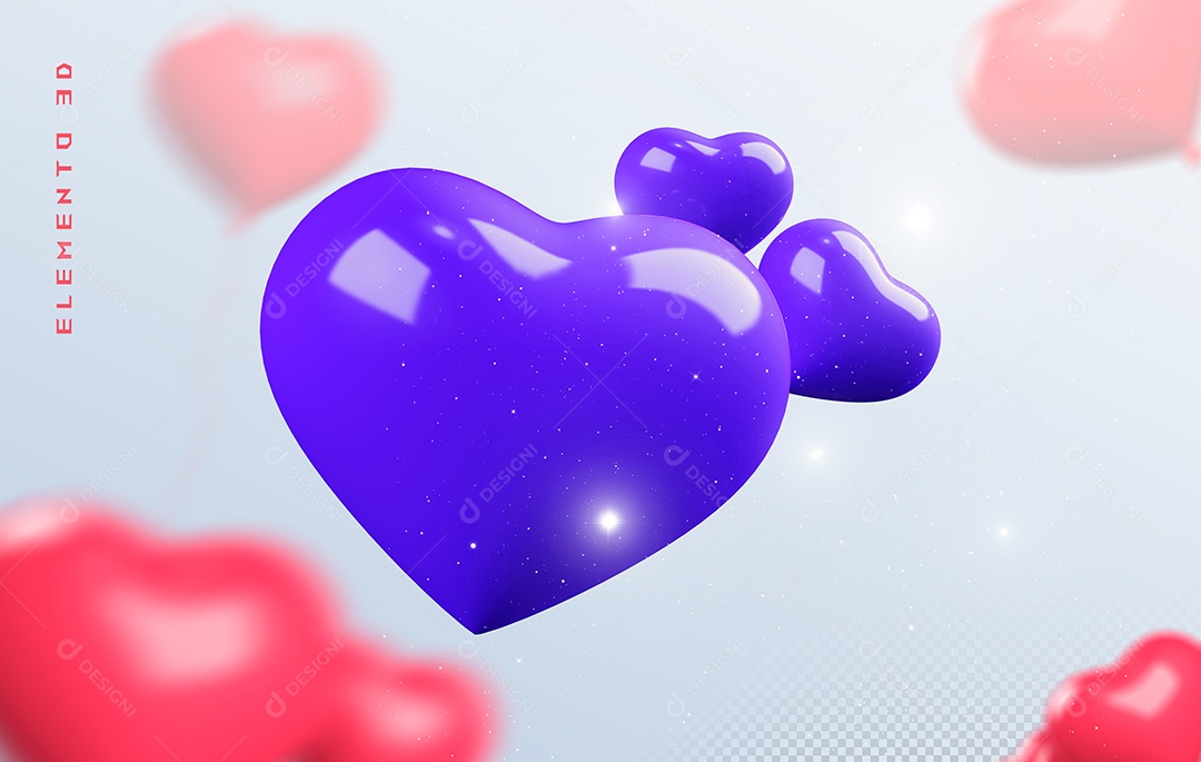Elemento 3D Coração Roxo para Composição PSD